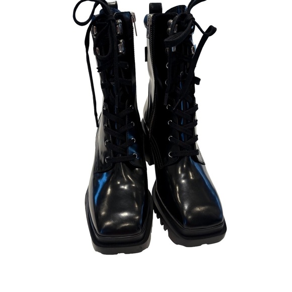 ALLSAINTS INDIGO Lace Up High Heel Combat Boots BLACK PATENT LEATHER US 8 EU 38 - Picture 3 of 15